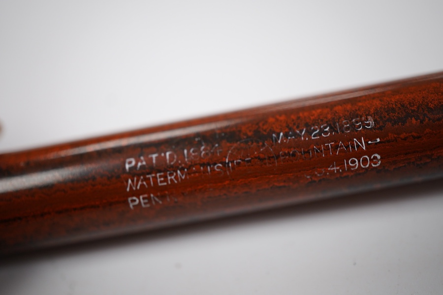 A Waterman No.45 safety pen with red ripple and mottled hard rubber cap and barrel - No.5 nib